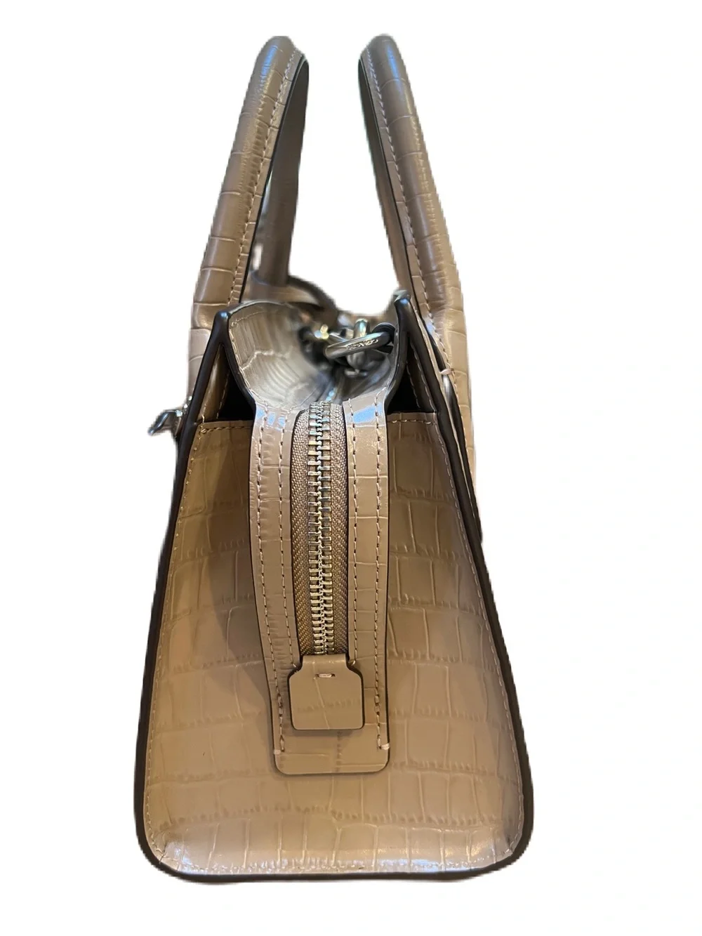 COACH Croc-Embossed Leather Andrea Mini Carryall in a tan colorway